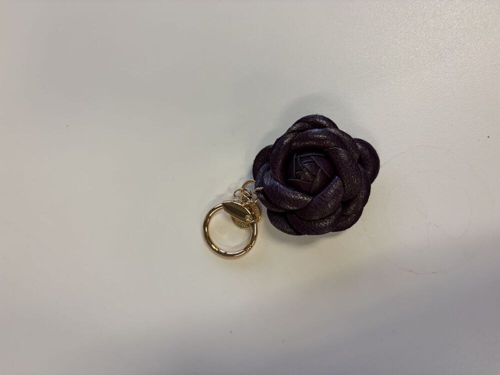 Purple Leather Camellia Flower Bag Charm